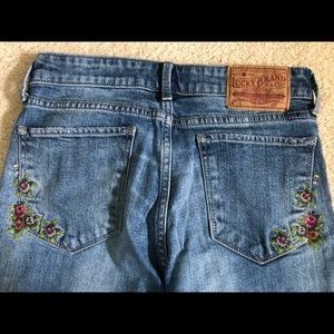 Lucky Brand skinny jean: distressing, embroidery